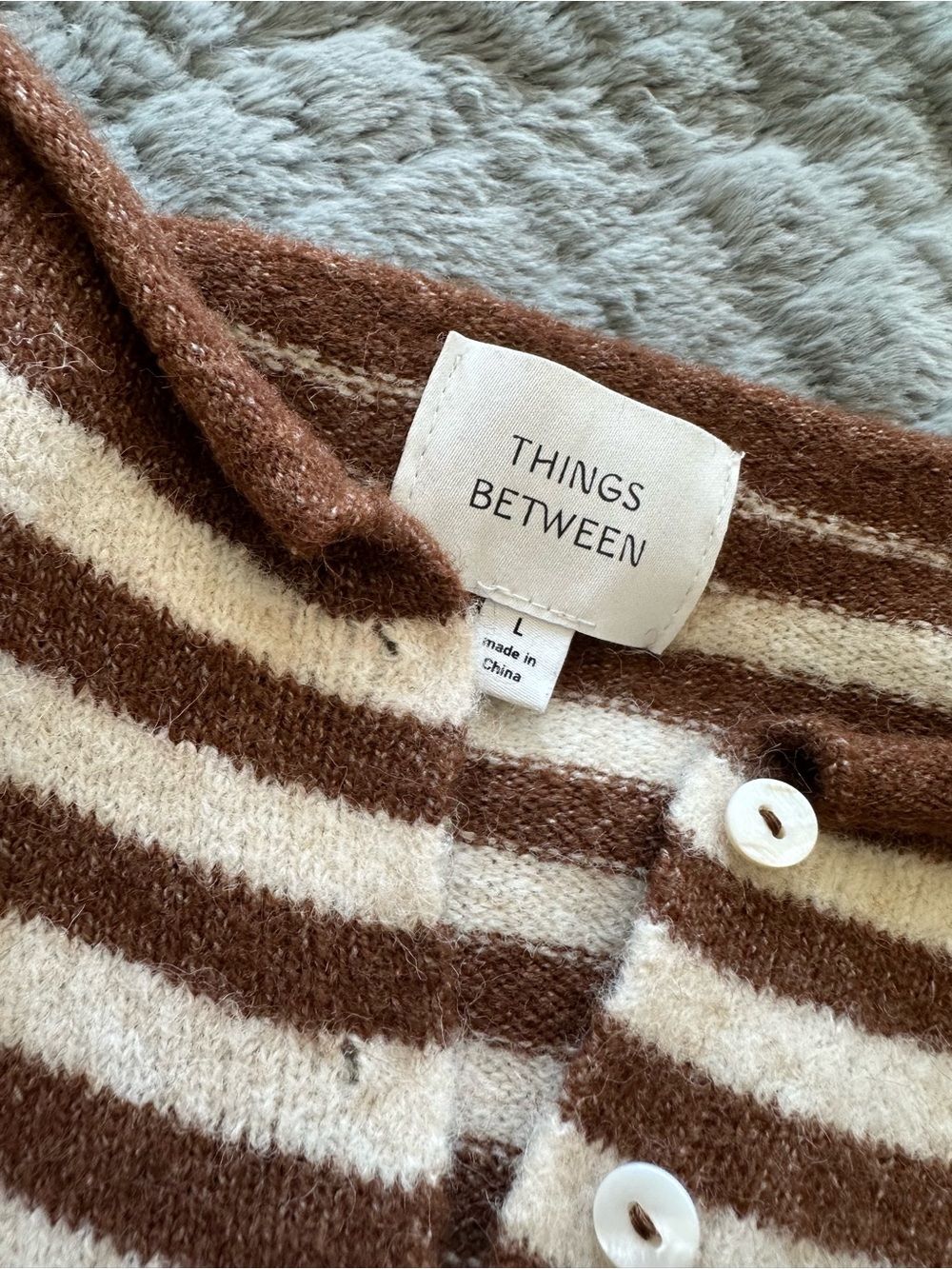 Things Between Brown and Cream Striped Button-Front Cardigan - Picture 2 of 3
